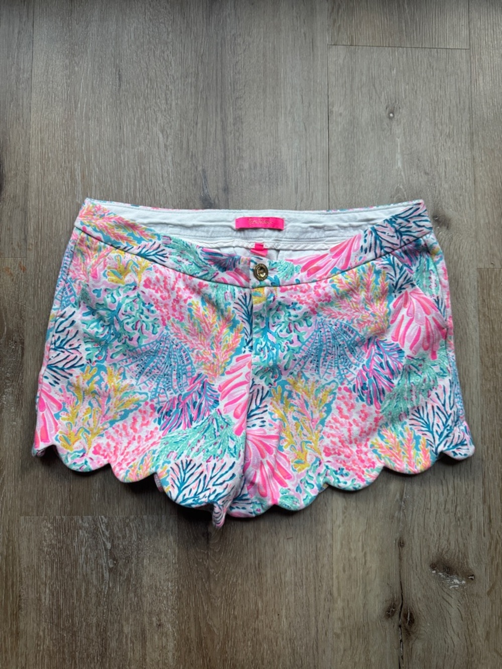 Lilly Pulitzer Pink Tropical Scallop-Hem High Waist Shorts